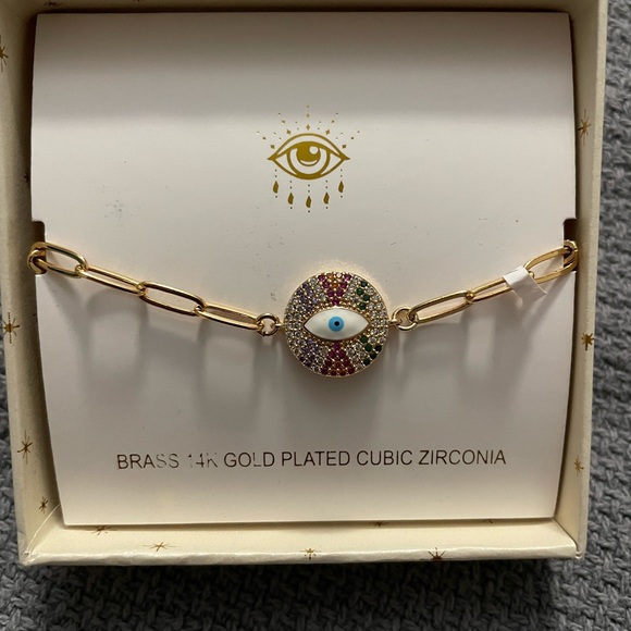 Arm Candy bracelet-evil eye chain brass 14k gold plated- New